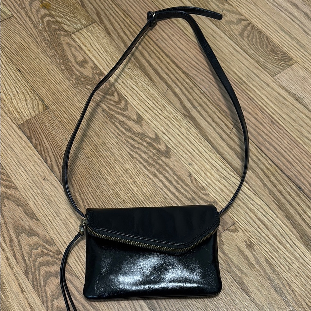 Elegant HOBO Mini Black Leather Crossbody Bag